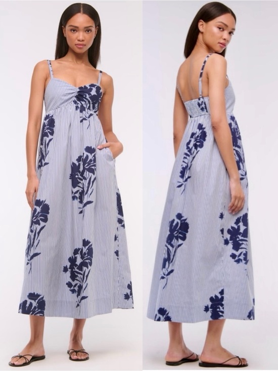 Abercrombie & Fitch Dresses & Skirts - Abercrombie & Fitch Sweetheart Babydoll Maxi Dress Blue Floral Stripe NWT M P